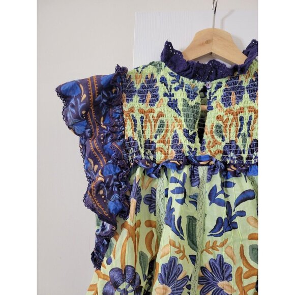 Farm Rio Ocean Tapestry Green Sleeveless Blouse XS - Picture 10 of 12